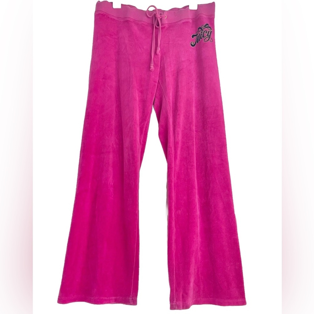 Y2K Juicy Couture L Pink Velour Pants Flare Bootcut Vintage Size Large